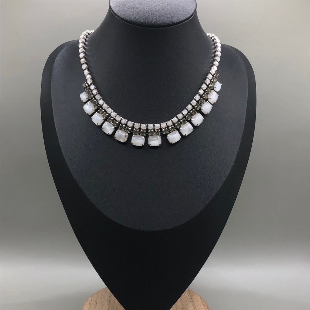 Frosted milky glass vintage collar choker formal party evening bridal necklace. - Picture 7 of 8
